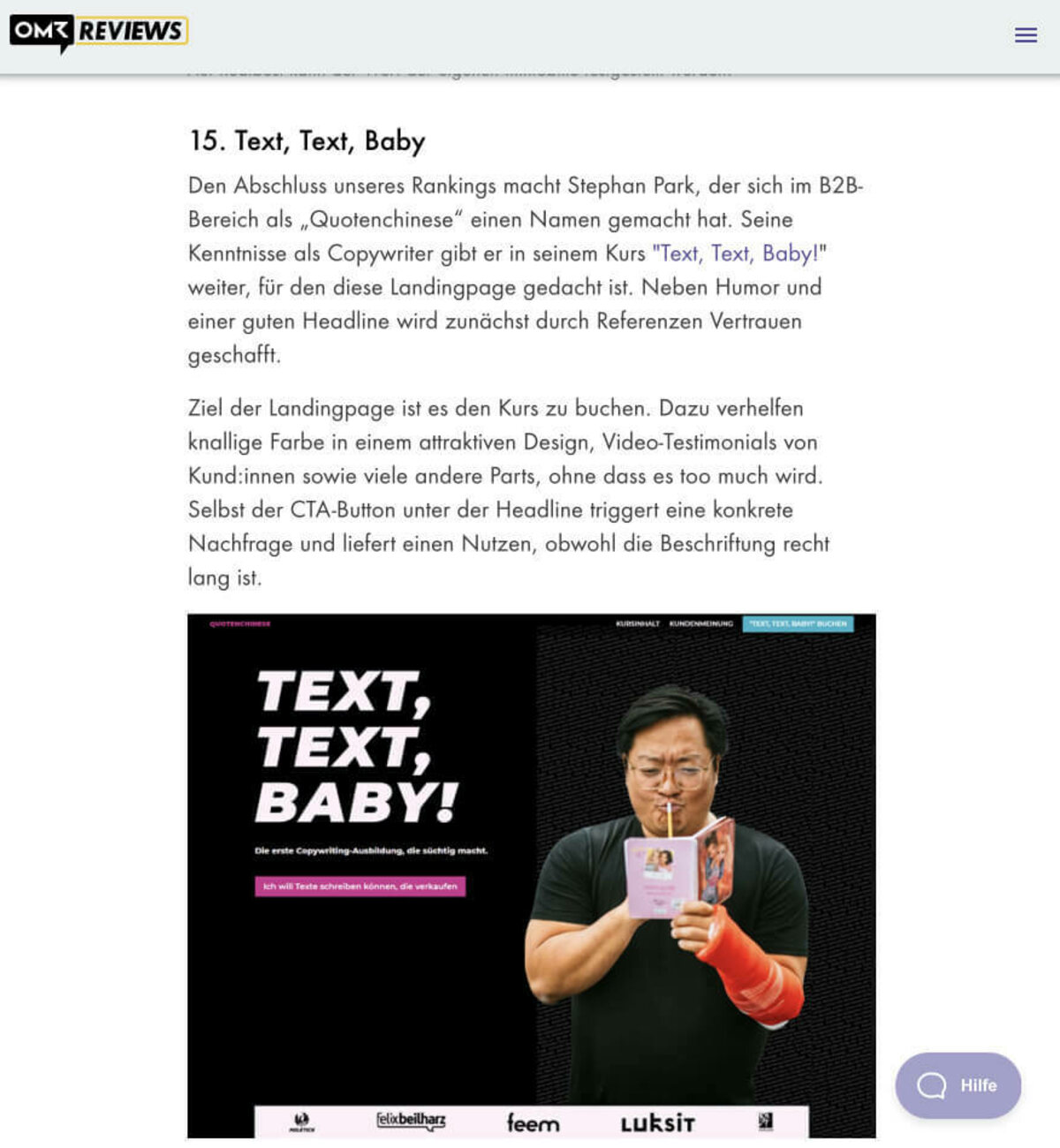 TextTextBaby auf OMR Reviews